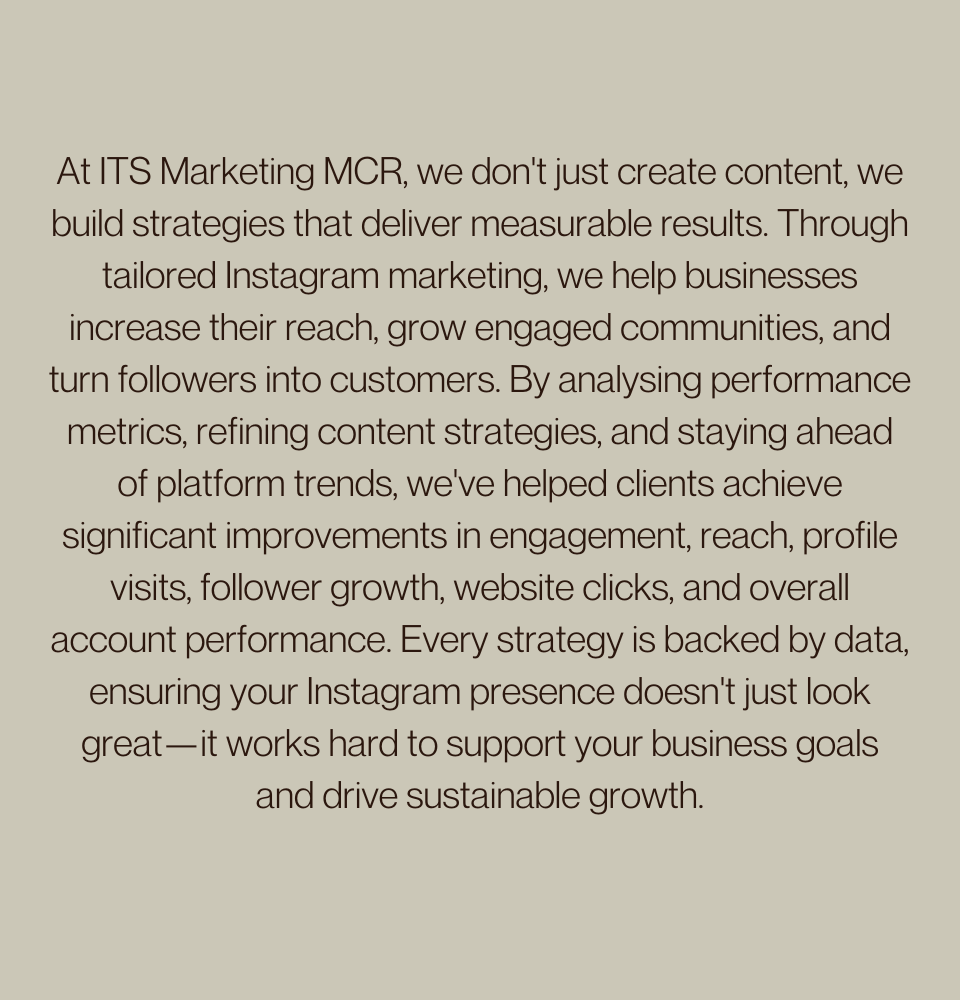 ITS Marketing MCR explains how its Instagram marketing and social media marketing strategies use data-driven insights, content optimisation and performance analytics to increase engagement, reach, website traffic and business growth.